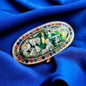 Lab Created Opal Ring Multicolor Austrian Crystals 5.00 ctw Stnlss Stl Gft Srg35